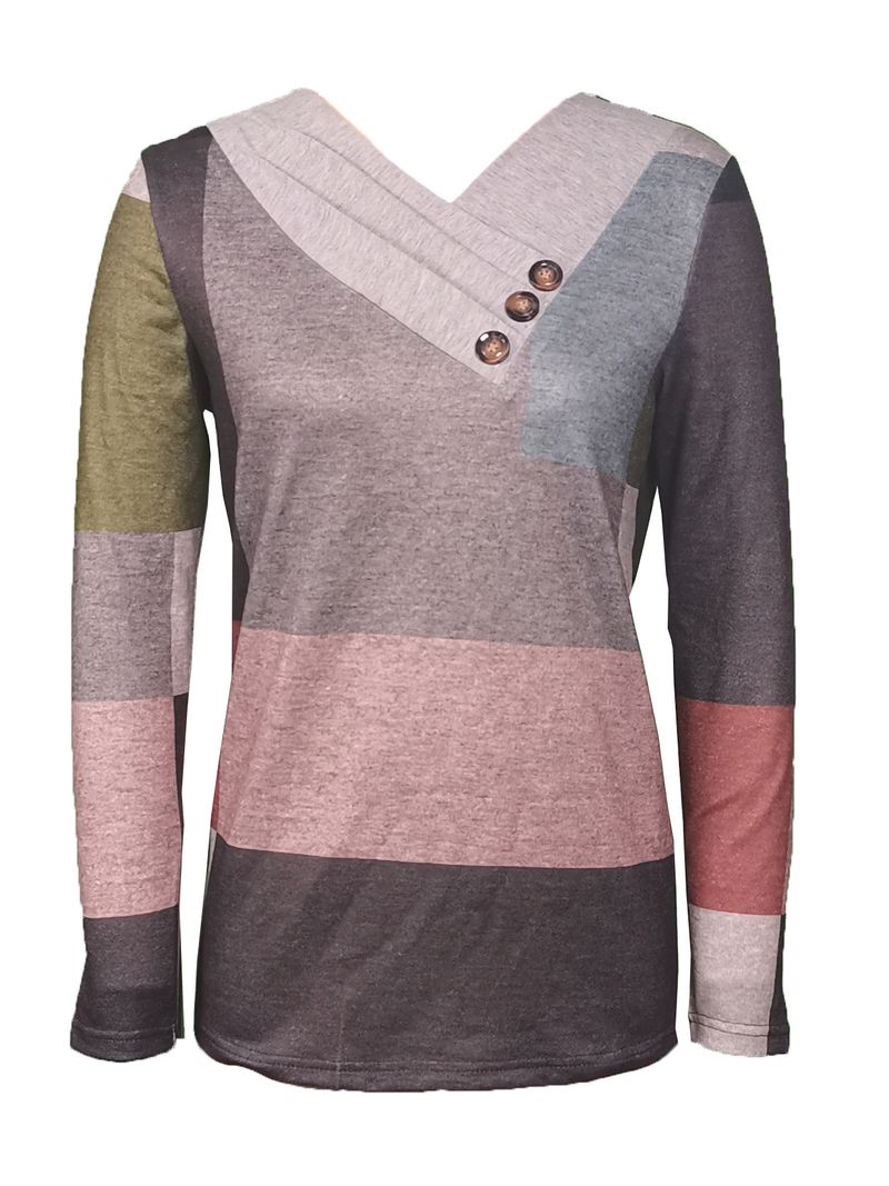 2025 Autumn New Women's Scarf Collar Long Sleeve T-shirt Sweatshirt Button Up Top For Women_voghion.com