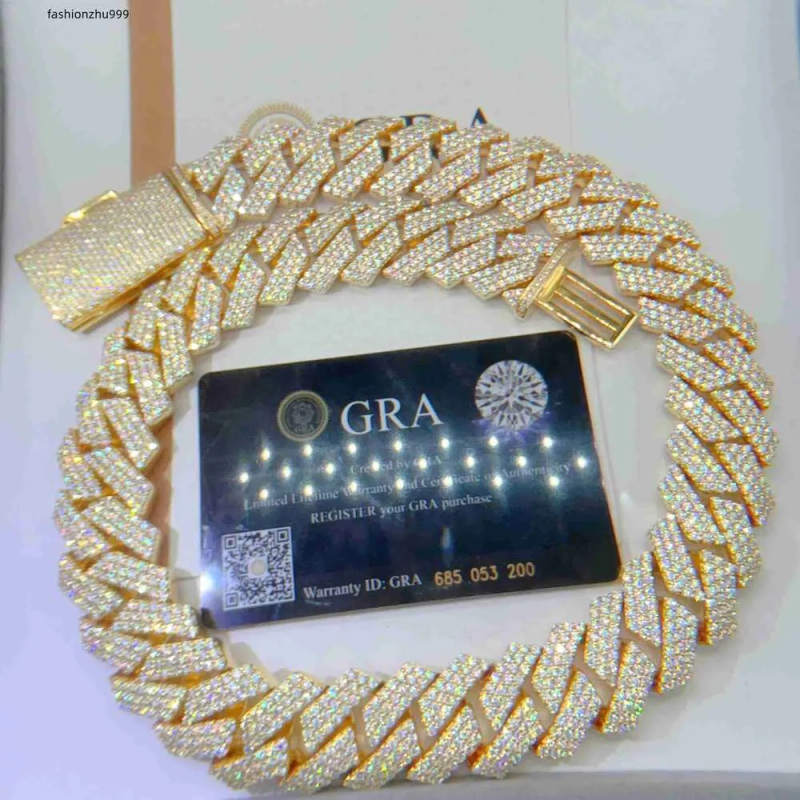 Certificirano Gra Vvs Moissanite 20 mm Pure Sterling Sier Ogrlica Verižice Iced Out Cuban Link Chain_voghion.com