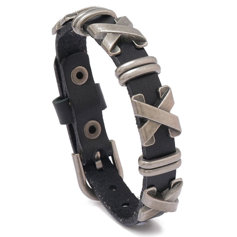 Braccialetto regolabile in pelle bovina con rivetti X, punk dark rock, per coppie, 4 colori, per uomini e donne_voghion.com