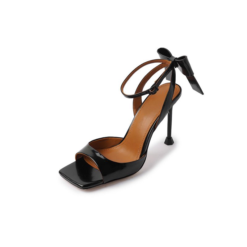 French Style Slim And Thick Heel High Heels, 2025 Summer New Butterfly Bow Strap Sandals With Exposed Toes For Women_voghion.com