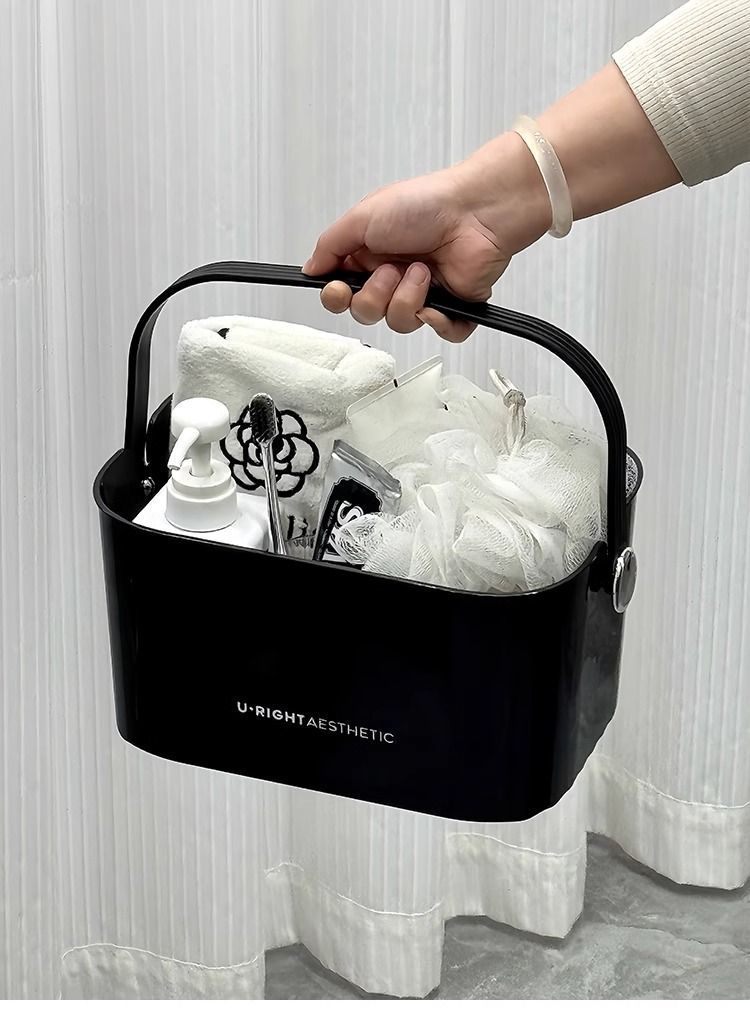 Portable Bath Student Dormitory Toiletries Storage Household Bathroom Plastic Drainage Basket With Lid_voghion.com