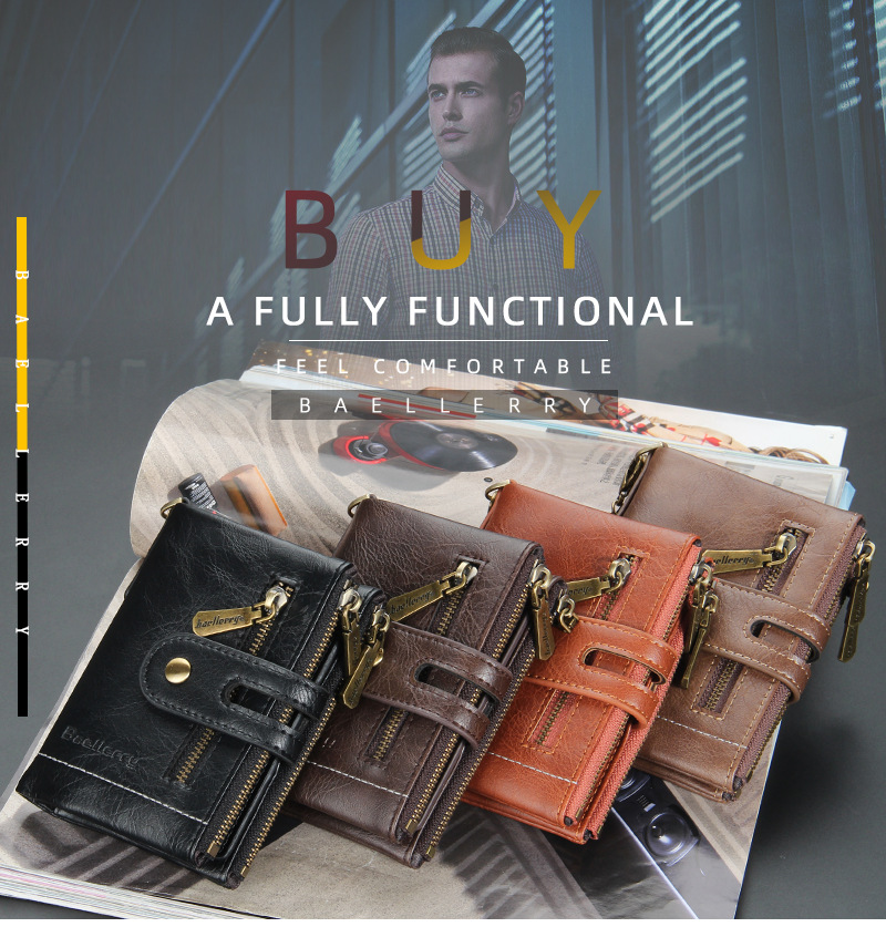 New Men's Short Wallet European And American Business Double Zipper Zero Wallet Multiple Card Slots_voghion.com