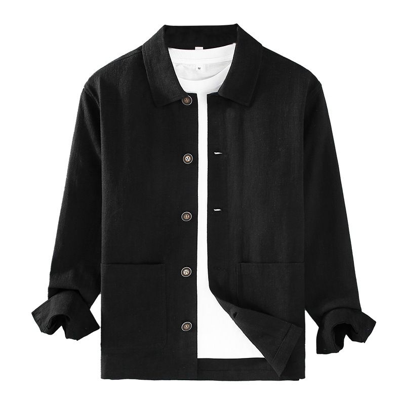 Camicia da uomo, tendenza casual retrò, giacca in tessuto di cotone e lino, top da uomo_voghion.com