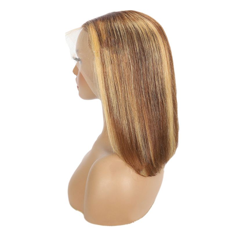 Peruka z ludzkich włosów 13x4 Ombre Krótkie, proste włosy Bob Peruka 13x4 Siateczka z przodu Peruka z ludzkich włosów Naturalna linia włosów Z dziecięcymi włosami Peruka brazylijska z prostymi włosami kości 1B/99J_voghion.com