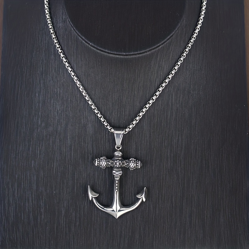 Punk Titanium Steel Chain Anchor Pendant Men's Luxury Necklace Hip Hop Simple Personality Pendant Necklace for Men Jewelry Gift_voghion.com
