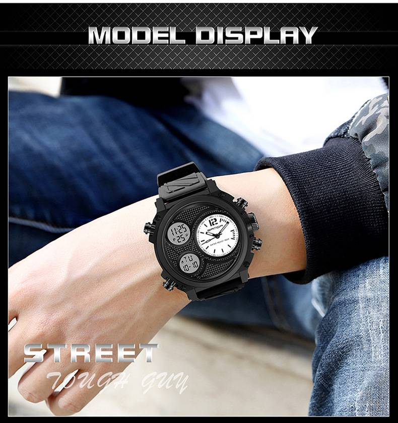 SANDA LED Digital Sport Watches 50m Waterproof Electronic Wristwatch Three Time Display Quartz Watch for Men Alarm Clock_voghion.com