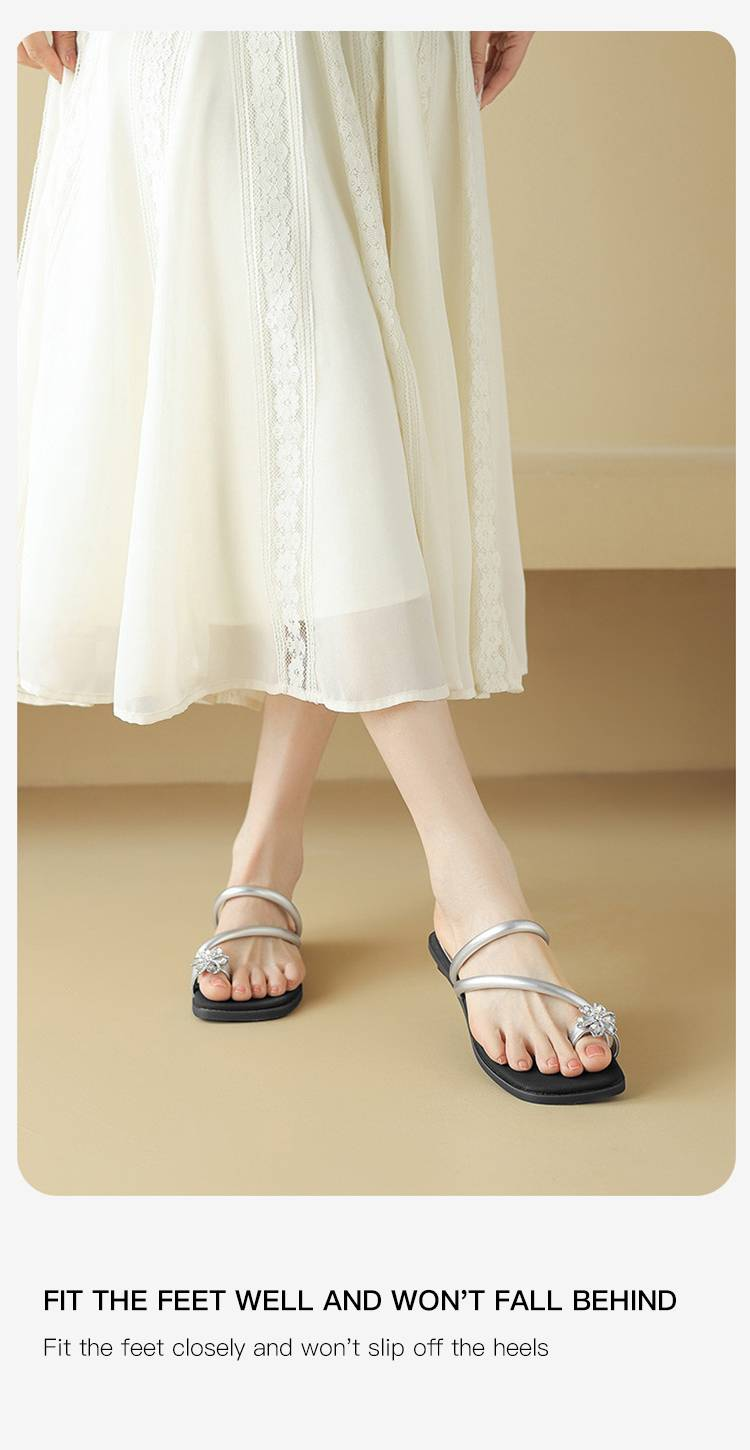 Cameido Women's Rhinestone-toe-cap Slippers, Outdoor Wearable Sandals, In A Fairy-like Style, Low-heeled Single-strap Slippers_voghion.com