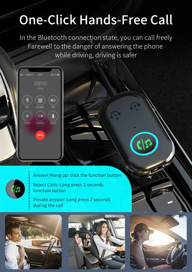Adattatore ricevitore musicale Bluetooth wireless - Kit per auto con microfono, batteria a lunga durata, ricarica rapida, modalità RX, qualità audio senza perdite_voghion.com