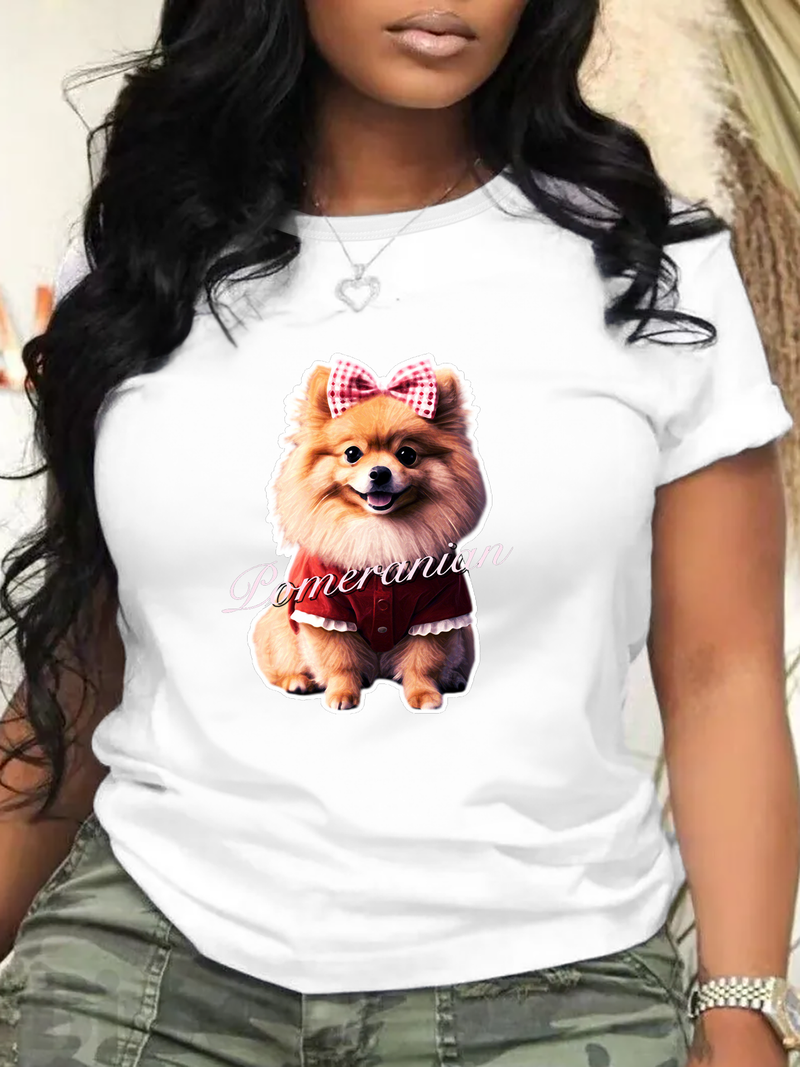 Maglietta da donna taglie forti, nuova tendenza, con motivo a volpe e cane, comoda e ampia, scollo rotondo_voghion.com