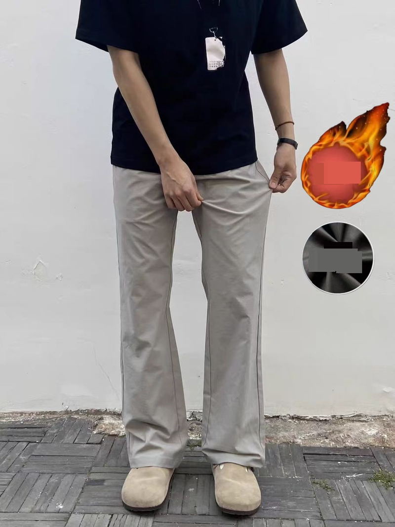 Pantaloni a gamba larga con pieghe a coltello invernali di alta qualità da uomo - Morbido misto poliestere elasticizzato, vestibilità rilassata a vita bassa per abbigliamento casual e streetwear_voghion.com