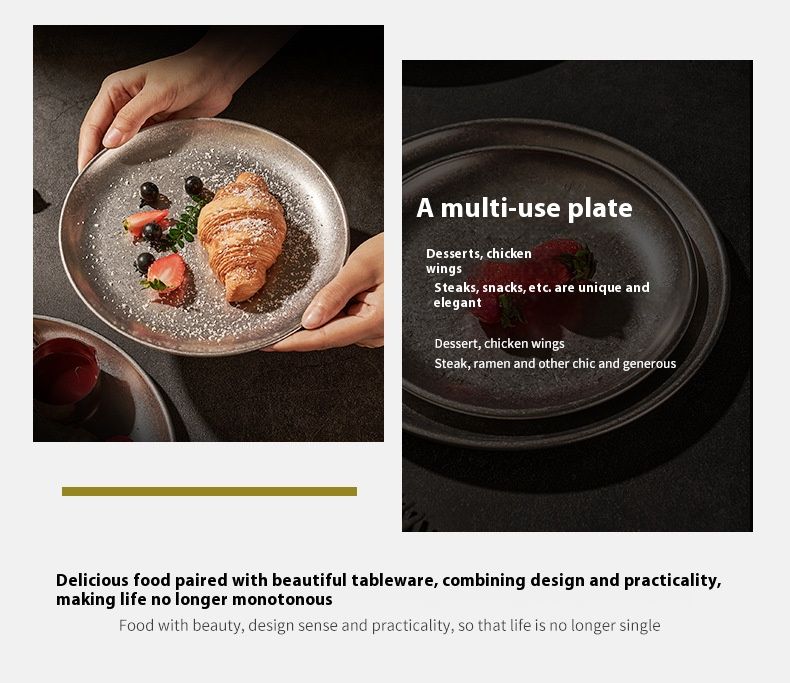 Vintage-Style Stainless Steel Tray Set – Elegant Round Plates For Coffee, Desserts & Dining (Matte Finish, Microwave Safe)_voghion.com