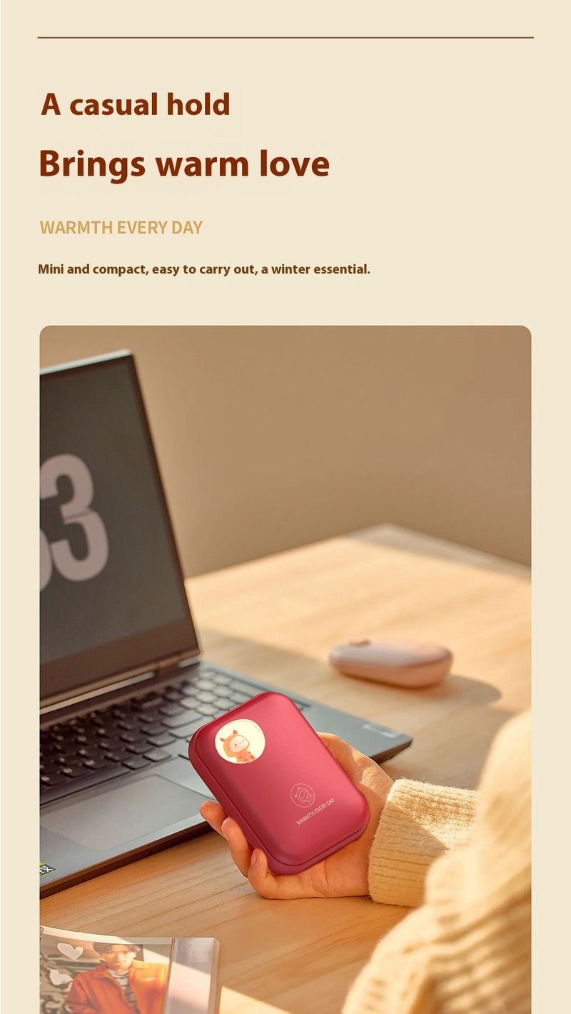 Scaldamani ricaricabile tramite USB - Cuscinetto riscaldante portatile da 2000 mAh, calore per 3 ore, doppio controllo della temperatura, compatto per le tasche (rosso/beige)_voghion.com