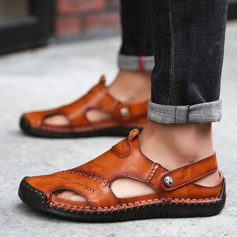 Sandali estivi di qualità imbattibile, nuovi, alla moda, casual, per uomo, da spiaggia, all'aperto, traspiranti, in pelle, da cucire, grandi, da uomo._voghion.com