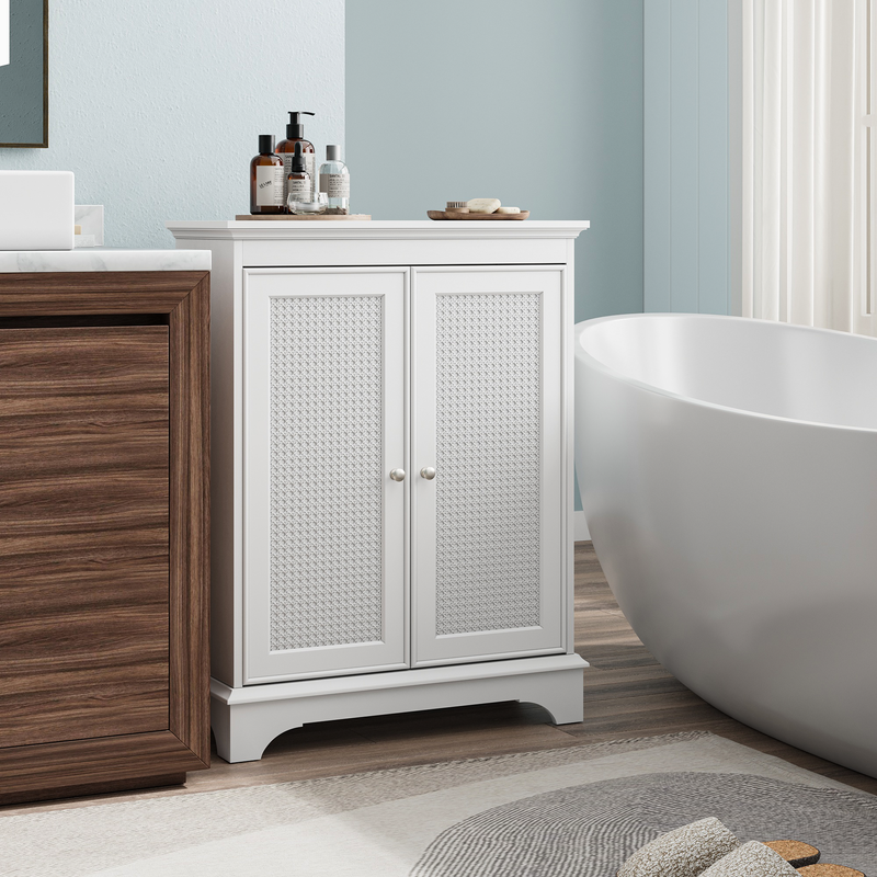 Freistehender Badschrank Mit Stauraum, Bianco Mit Korbtüren Und Verstellbarem Regal, Für Wohnung_voghion.com
