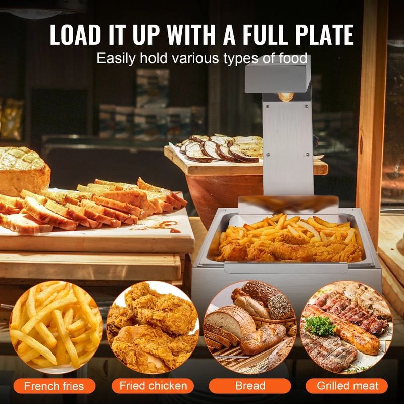 Scaldavivande elettrico per alimenti 104122, stazione luminosa per frittura di alimenti, riscaldamento francese elettrico, lampada in acciaio inossidabile da banco da 750 W_voghion.com