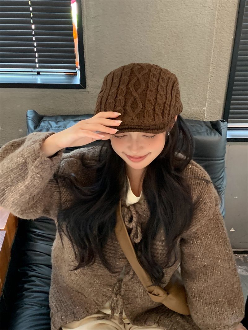 Knitted Wool Women's Duckbill Hat Thickened Beret_voghion.com
