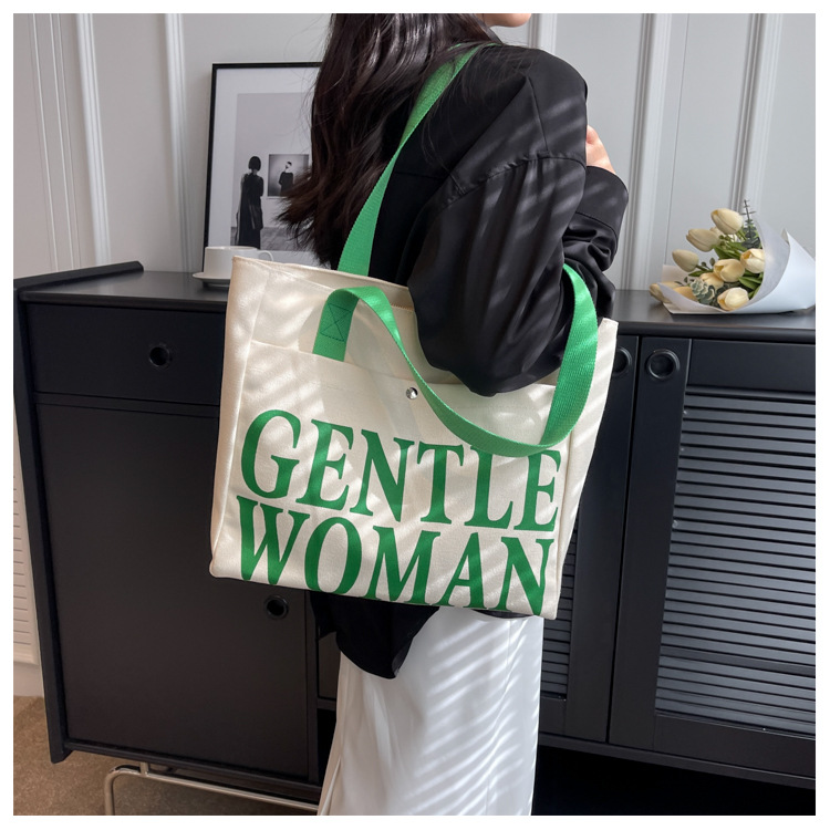 Minority Design Letter Canvas Bag Women's Single Shoulder Simple Art Lazy Large Capacity Tote Bag Women's Bag One Dropshipping_voghion.com
