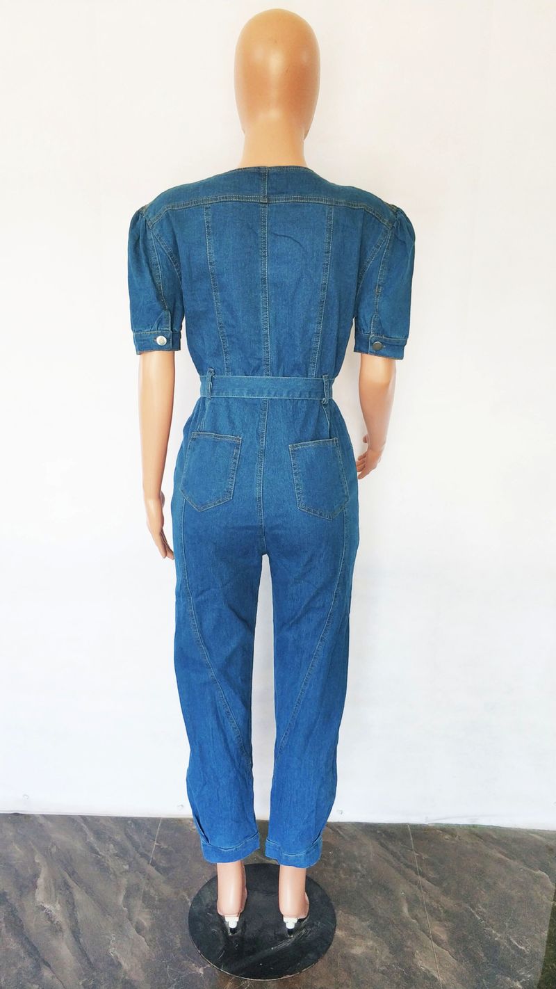 Ženski modni ohlapni jeans romper s kratkimi rokavi_voghion.com