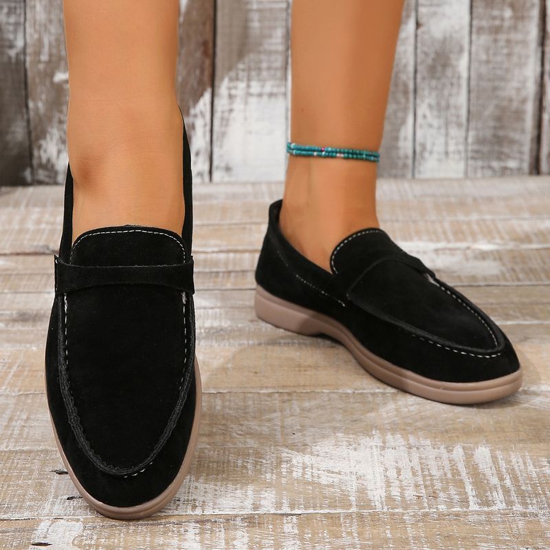 Slip-On-Loafer für Damen, mattierte, flache Retro-Einzelschuhe, große Freizeitschuhe_voghion.com