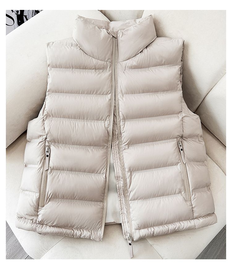 Leichte, gesteppte Pufferweste für Damen mit Stehkragen, lässige, ärmellose Slim-Fit-Jacke für das ganzjährige Layering_voghion.com