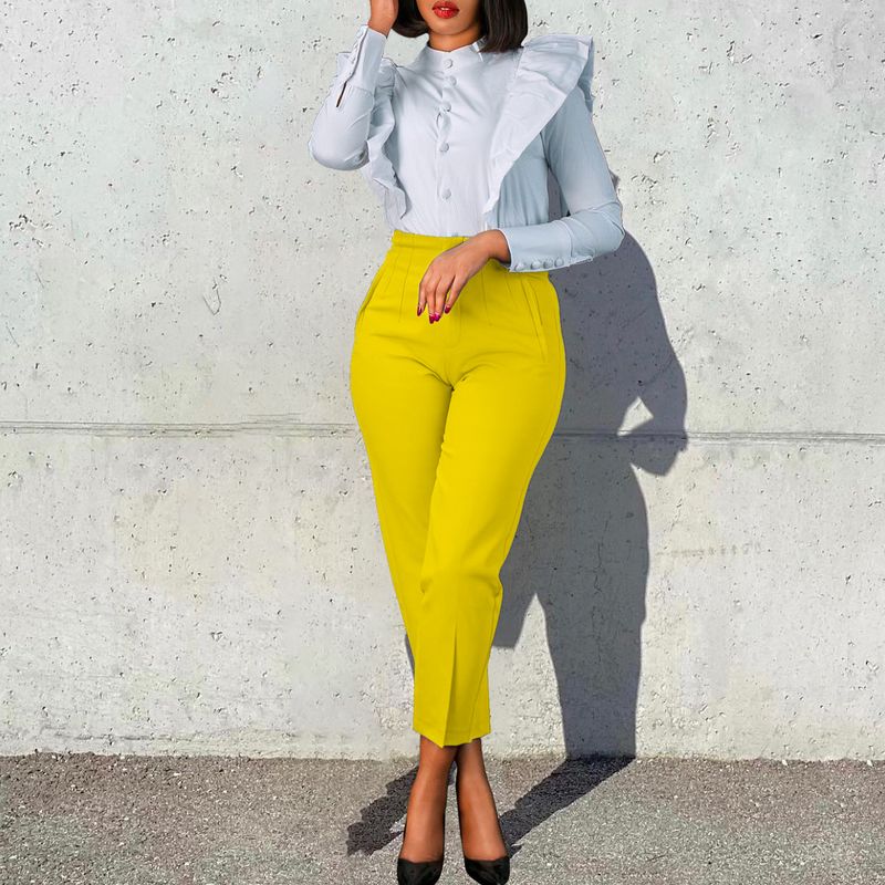 Pantalon de costume pour femmes, grande taille, mode élégante, décontracté, Slim, taille haute, couleur unie_voghion.com