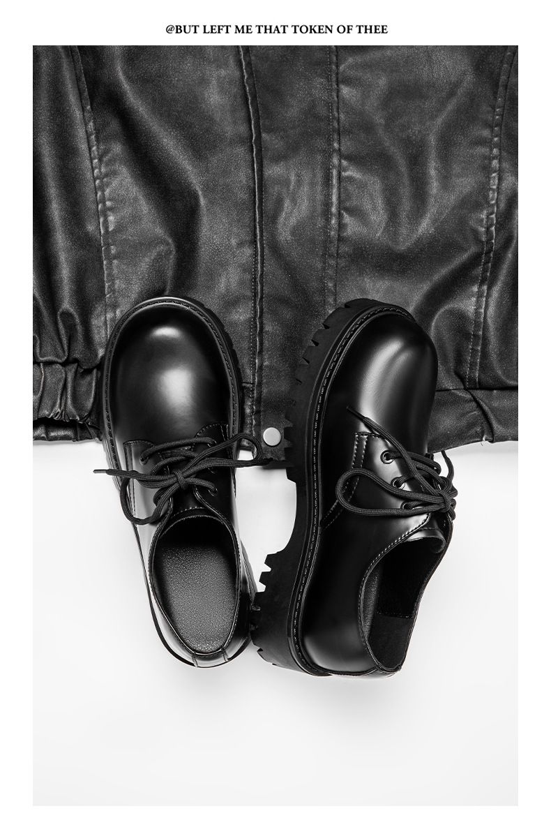 Derby Schuhe Herren Paris Mickey Rundkopf Big Head Casual Lederschuhe Plateauhöhe Schwarz Matt_voghion.com