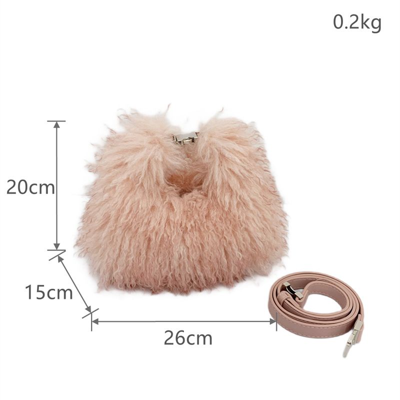 Women's Bags Women's Basin Hat Set Gradient Color Imitation Beach Wool Niche Hand Held Plush Bag High End Lunch Box Bag Set_voghion.com