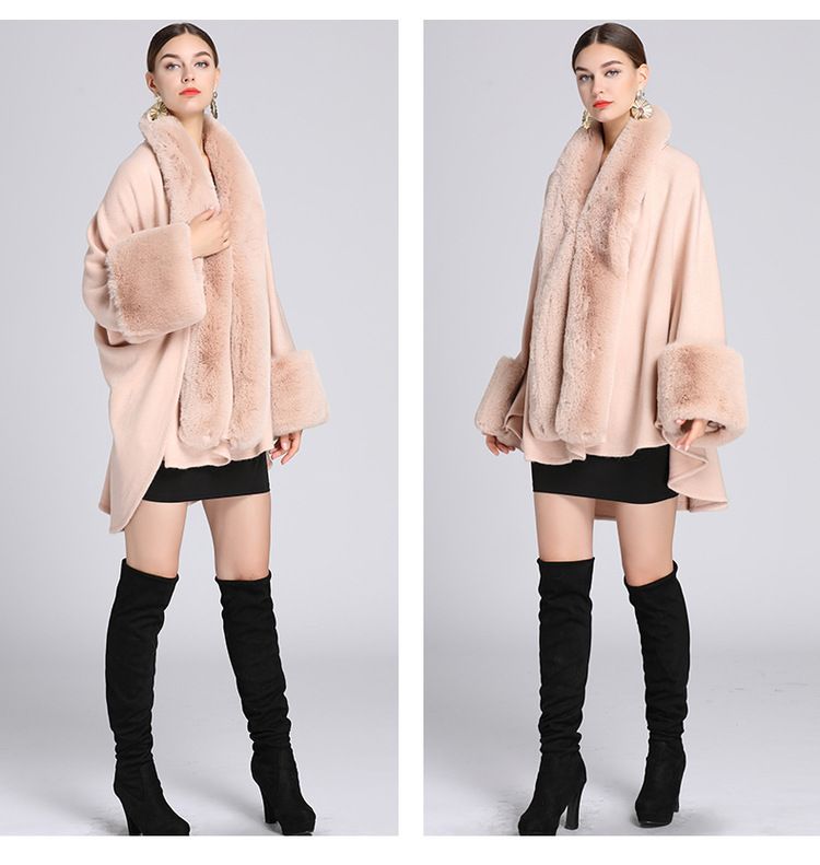 Mantella con collo in pelliccia grande taglia cardigan lavorato a maglia cappotto donna_voghion.com