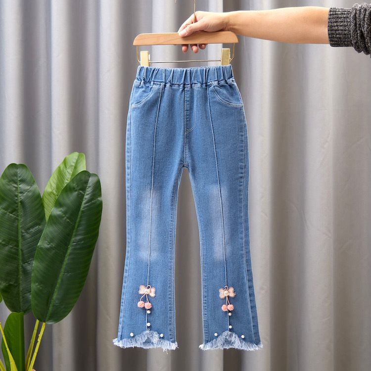 Mother&Kids Jeans per bambine e ragazze Pantaloni larghi a gamba larga per bambine casual e pantaloni lunghi svasati_voghion.com