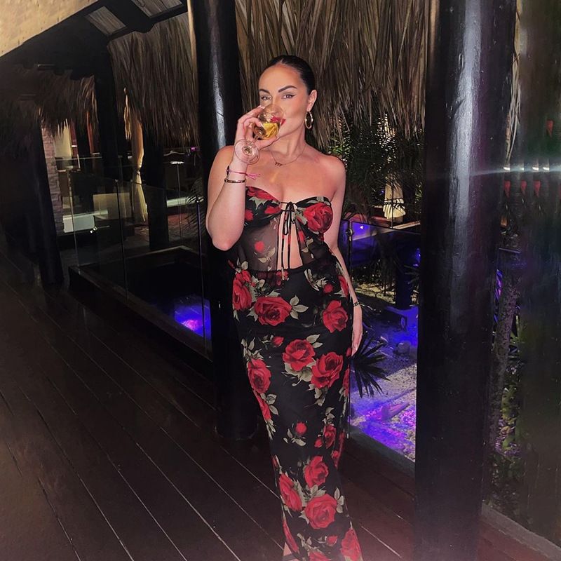 Women's Clothing Fashion Mesh Printed Tube Top Skirt Suit Summer New Slim Fit_voghion.com