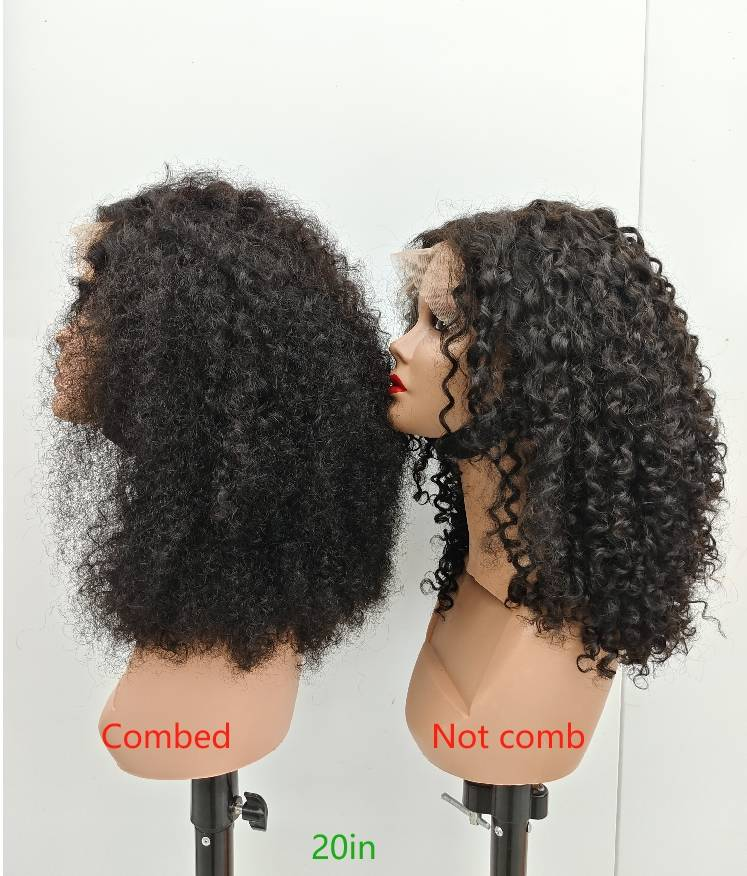 Afro Kinky Krøllete Parykk med Blonde Closure, Brunt, 20 tommer, Krøllete Parykker med Ekte Hår_voghion.com
