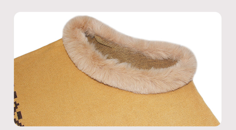 Cape cape cape fur collar nail beaded fringe sweater woman_voghion.com