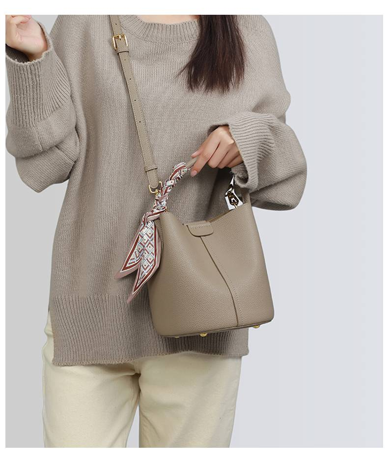 VINEY Bag 2025 Nová dámská taška Messenger Bag Špičková odnímatelná kabelka z pravé kůže Bucket Bag_voghion.com
