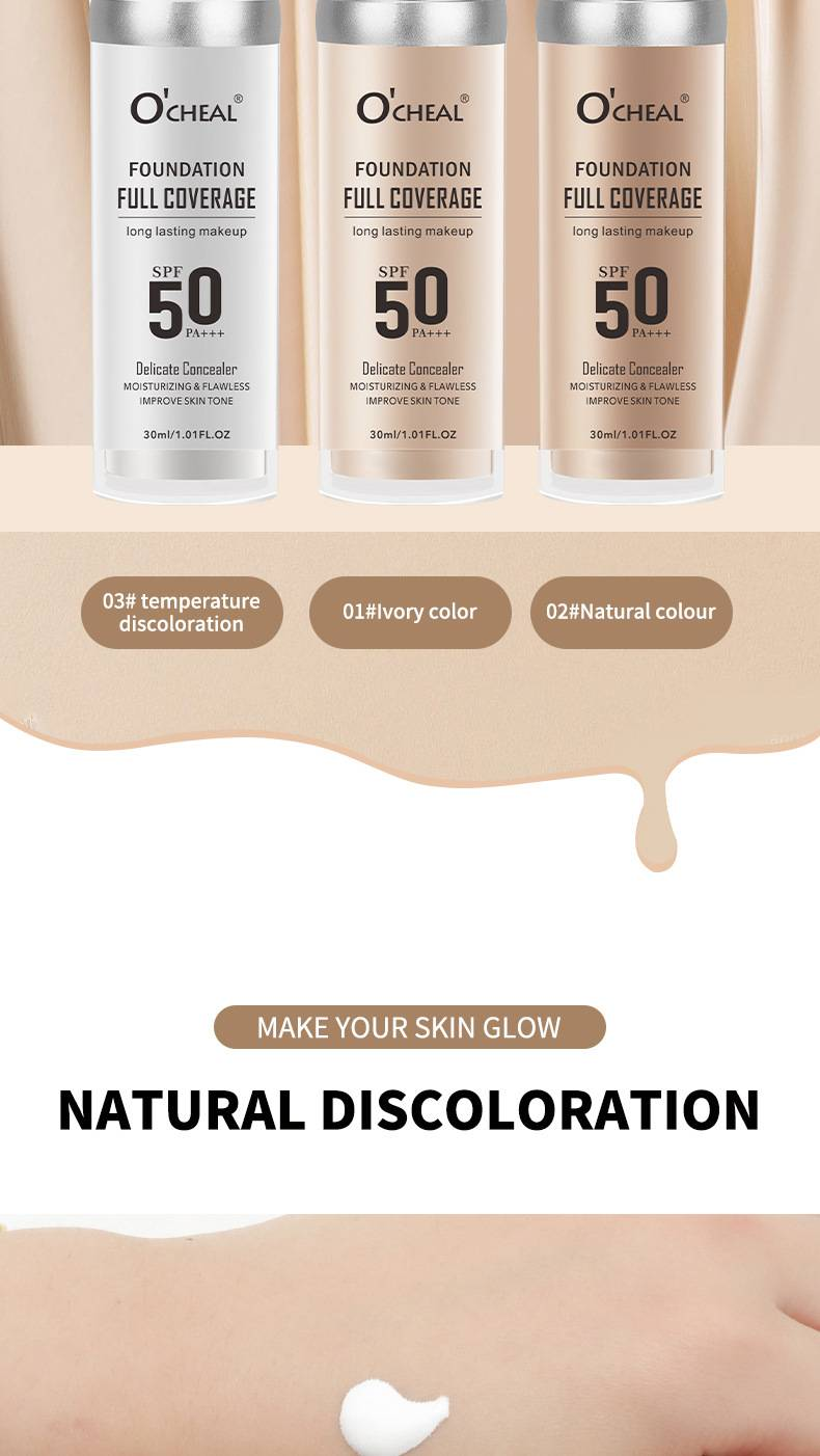 Base de maquillaje adaptable a la temperatura O'CHEAL: corrige, es resistente al agua, controla la grasa, es translúcida e ilumina._voghion.com