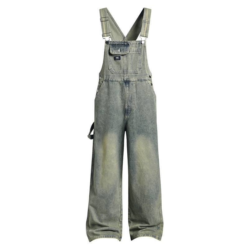 Herenkleding Gele modderkleurige jarretelles met wijde pijpen Retro gewassen losse casual Buitenlandse handel Populaire houthakkersjumpsuit Heren_voghion.com