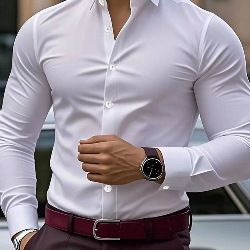 Camicia da uomo a maniche lunghe, elegante e slim fit, elasticizzata_voghion.com