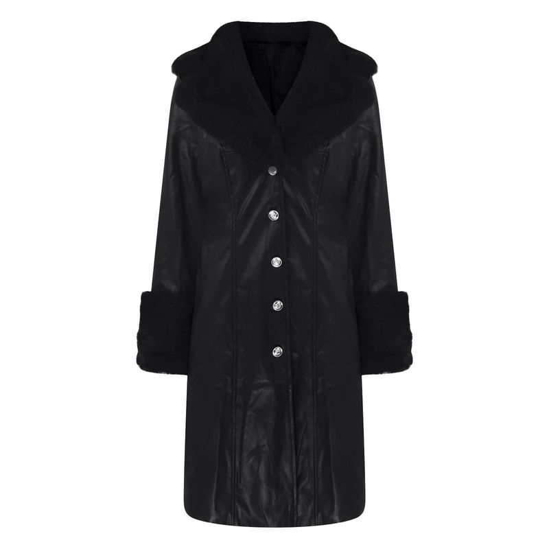 Dames PU-jas met revers en lange rits_voghion.com