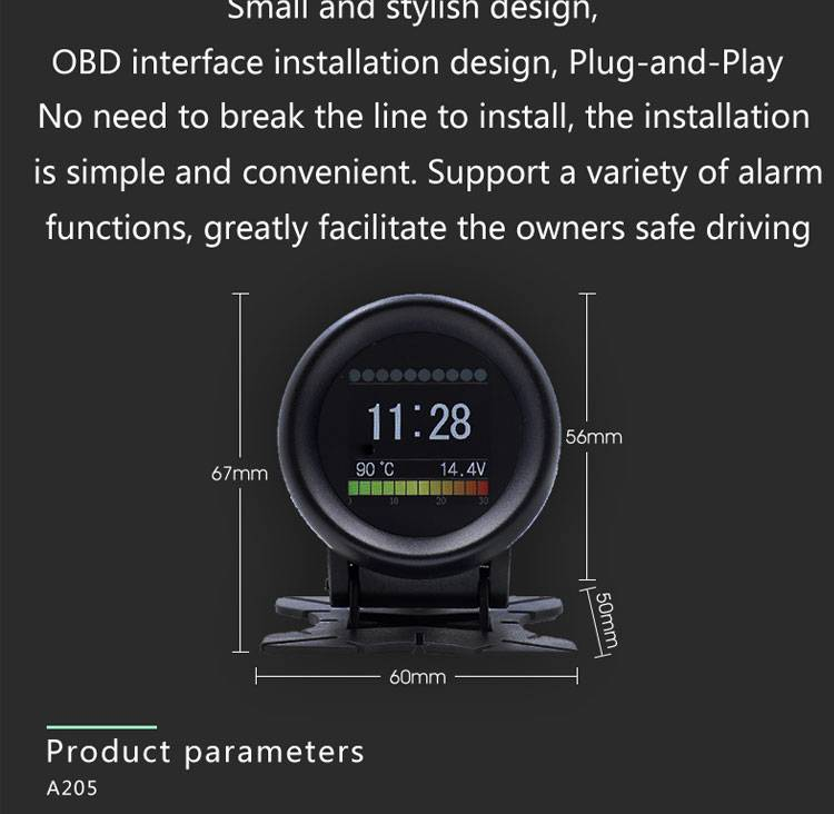 Araba OBD HUD Çok Fonksiyonlu Dijital Metre Alarm Hız Su Sıcaklık Göstergesi Arıza Testi_voghion.com