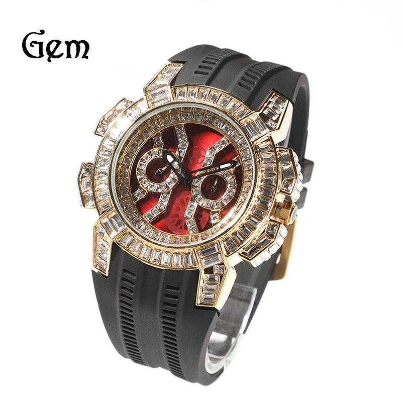 Men's Watch Hip Hop Tape Color Shell Quartz Watch Fashion Diamond Large Dial Watch_voghion.com