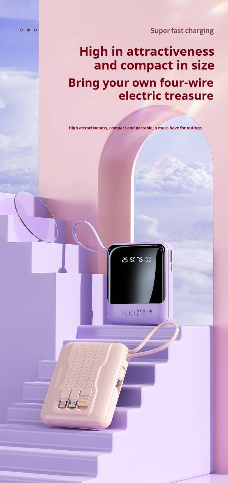 20000 mAh, 22,5 W, superschnelle Lade-Powerbank mit integriertem Kabel, kompakter tragbarer externer Akku für iPhone- und Android-Geräte_voghion.com