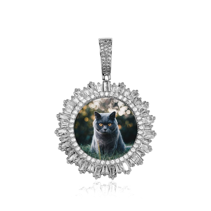 Men And Women's Jewelry - Hip Hop Arrow Round Photo Frame Crystal Pendant With Cubic Zirconia, Unique Memorial Keepsake For Photos_voghion.com