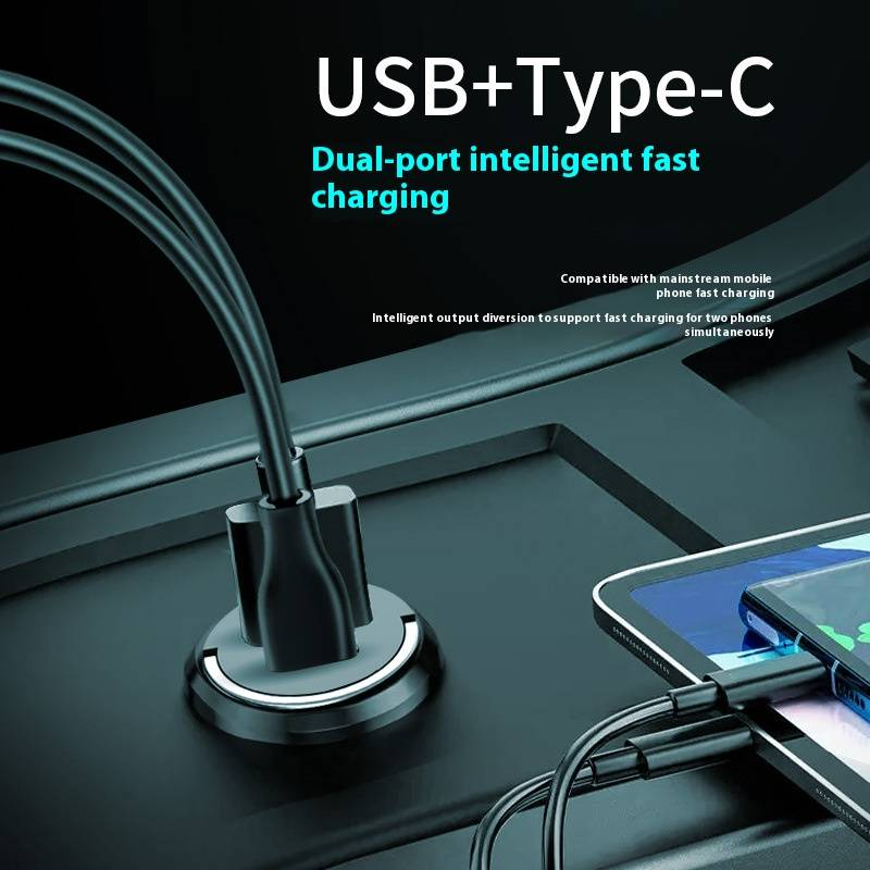 100W Dual USB Car Charger With Type-C & QC3.0 Fast Charging, Mini 12V Cigarette Lighter Adapter For IPhone Android Phones, Compact & Wireless Design_voghion.com