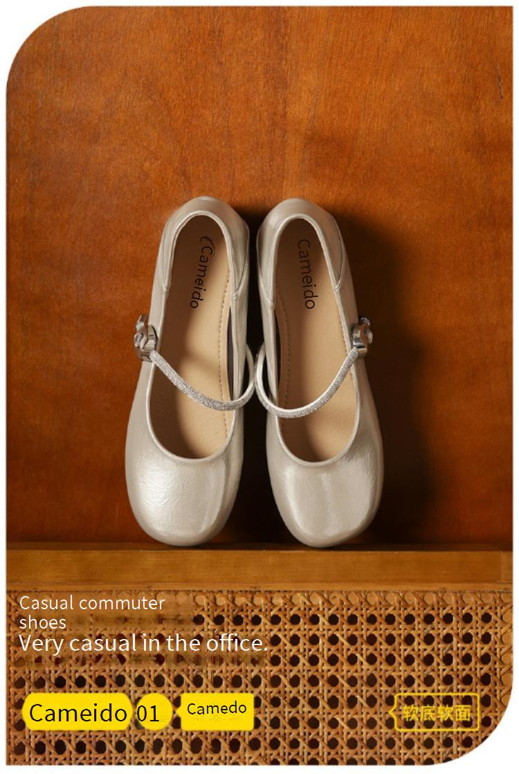 【Weiche Sohle und weiches Obermaterial】 Cameido Mary-Jane-Schuhe mit Knöchelriemen und Kristallen, 2025 Herbstschuhe mit runder Zehenpartie und niedrigen, flachen Einzelschuhen_voghion.com