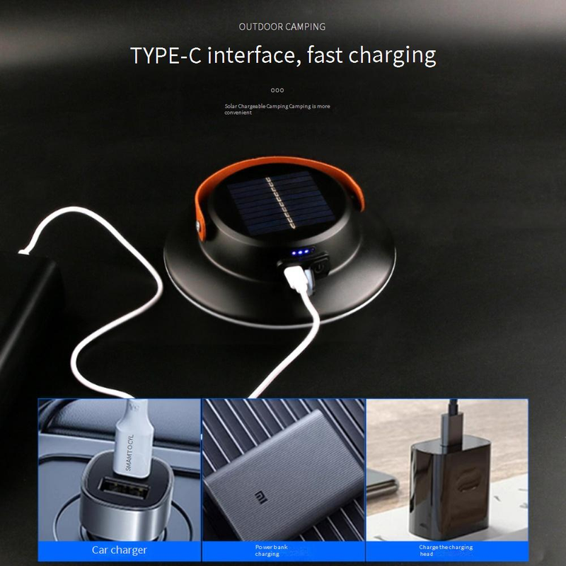 Lanterna LED Solar Portátil para Acampamento - Luz Portátil à Prova D'água para Áreas Externas, Emergência e Banca de Mercado_voghion.com