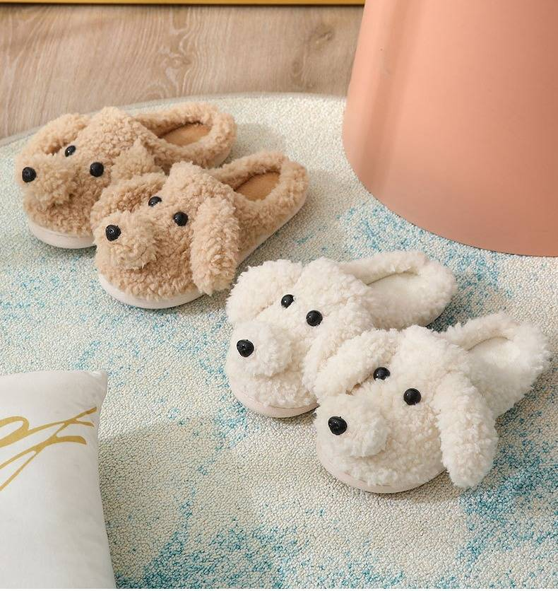 2021 Autumn Winter Cute Cartoon Cotton For Men And Women Indoor Warm Teddy Dog Slippers Full Coverage Thick Sole_voghion.com