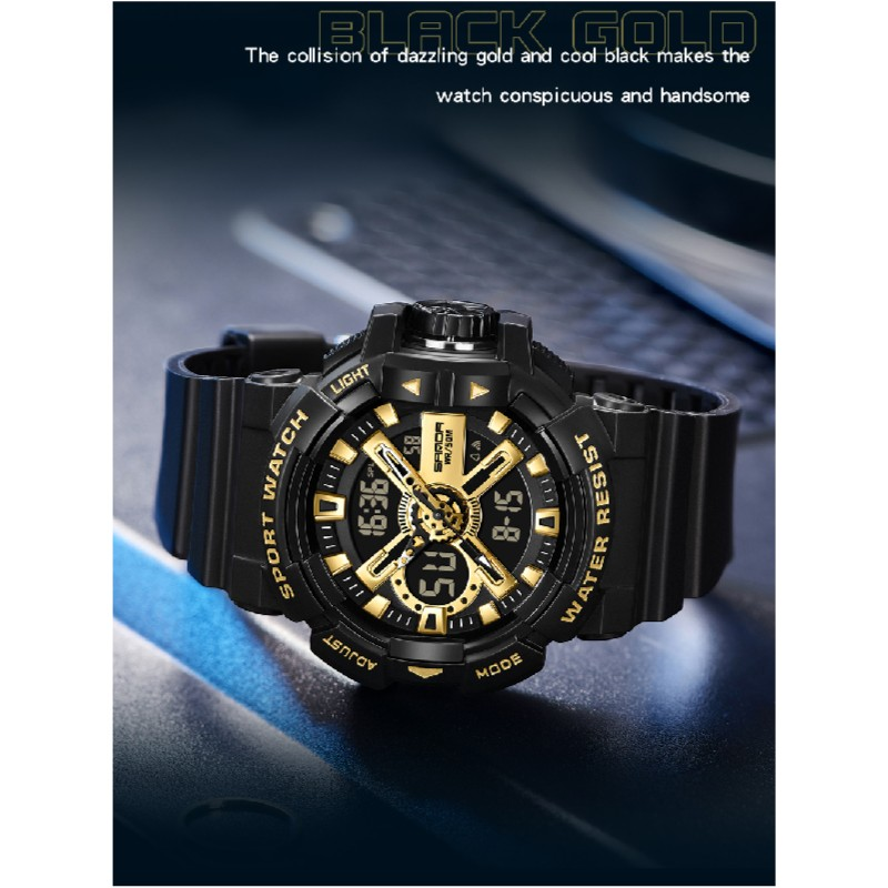SANDA New Men's Watch Dual Screen Sport 50M Waterproof Digital Watch Quartz Watch Clock Relogio Masculino_voghion.com