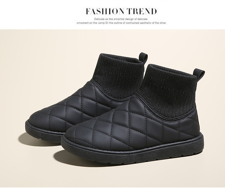 Bottes de neige d'hiver pour femme avec doublure en fausse fourrure, chaussures décontractées à enfiler et bout rond, tige en cuir synthétique imperméable, semelle en caoutchouc antidérapante_voghion.com
