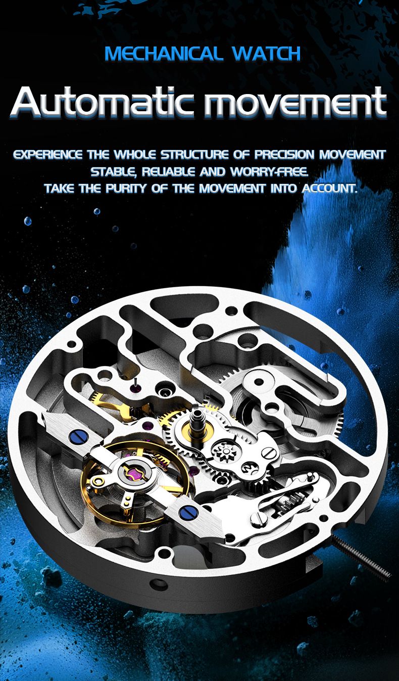Men's Stainless Steel Skeleton Automatic Mechanical Watch With Luminous Hands And Butterfly Clasp Stainless Steel Watch Men's_voghion.com