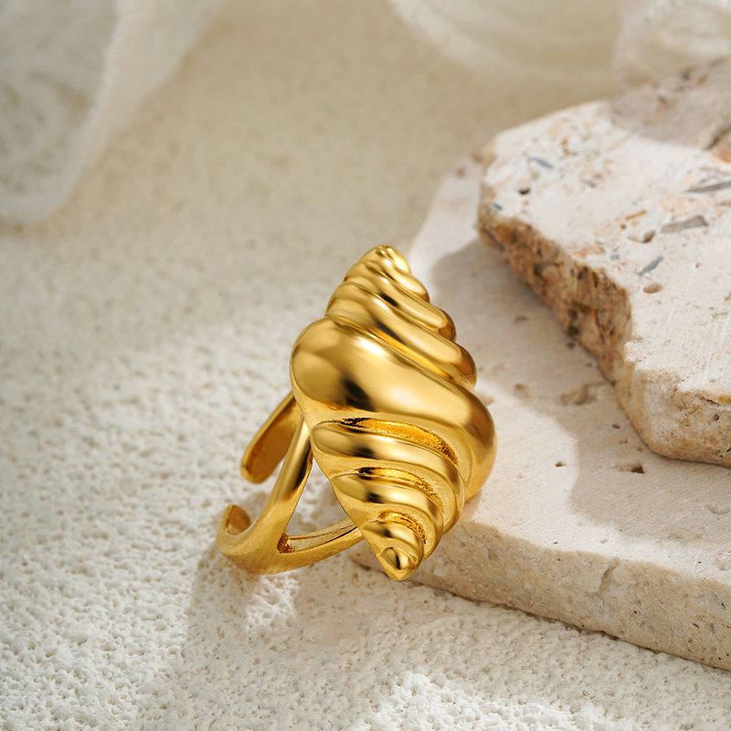 Damen-Schmuckset, modischer, offener Ring, Gold, unregelmäßige Form, Linien-Spiralring_voghion.com