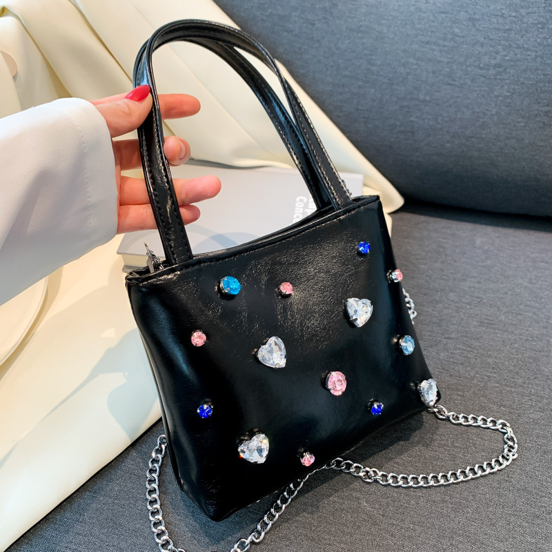 Super Hot Gemstone Bag Women's Bag 2023 New Trendy Diamond-studded Portable bucket bag foreign style single shoulder oblique chain bag_voghion.com